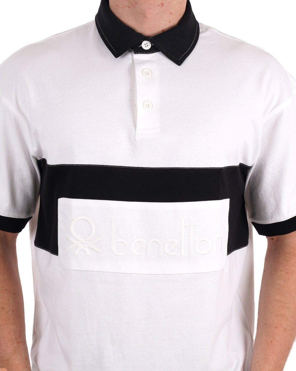 Benetton Patch Rugby SS Poloshirt Weiß/Marineblau