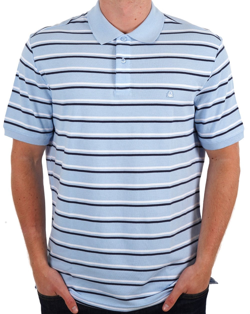 Benetton Gestreiftes Poloshirt Himmelblau/Marineblau