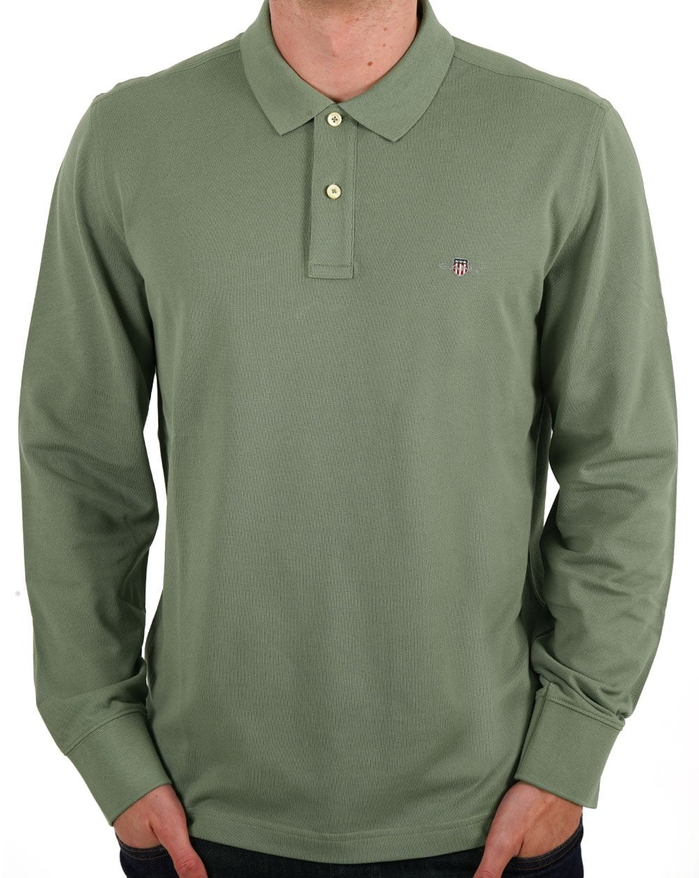 Gant Shield LS Pique Polo Salbeigrün