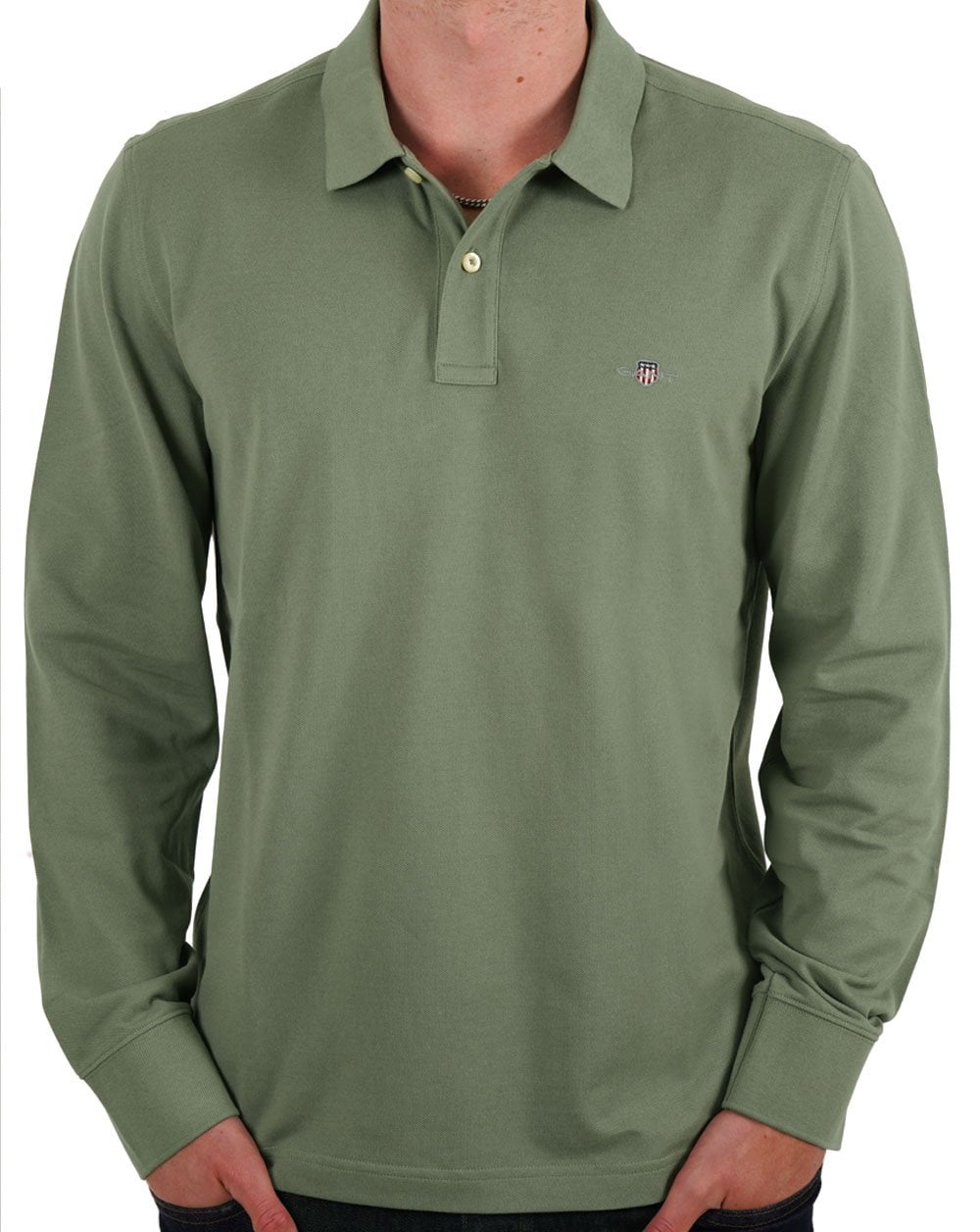 Gant Shield LS Pique Polo Salbeigrün