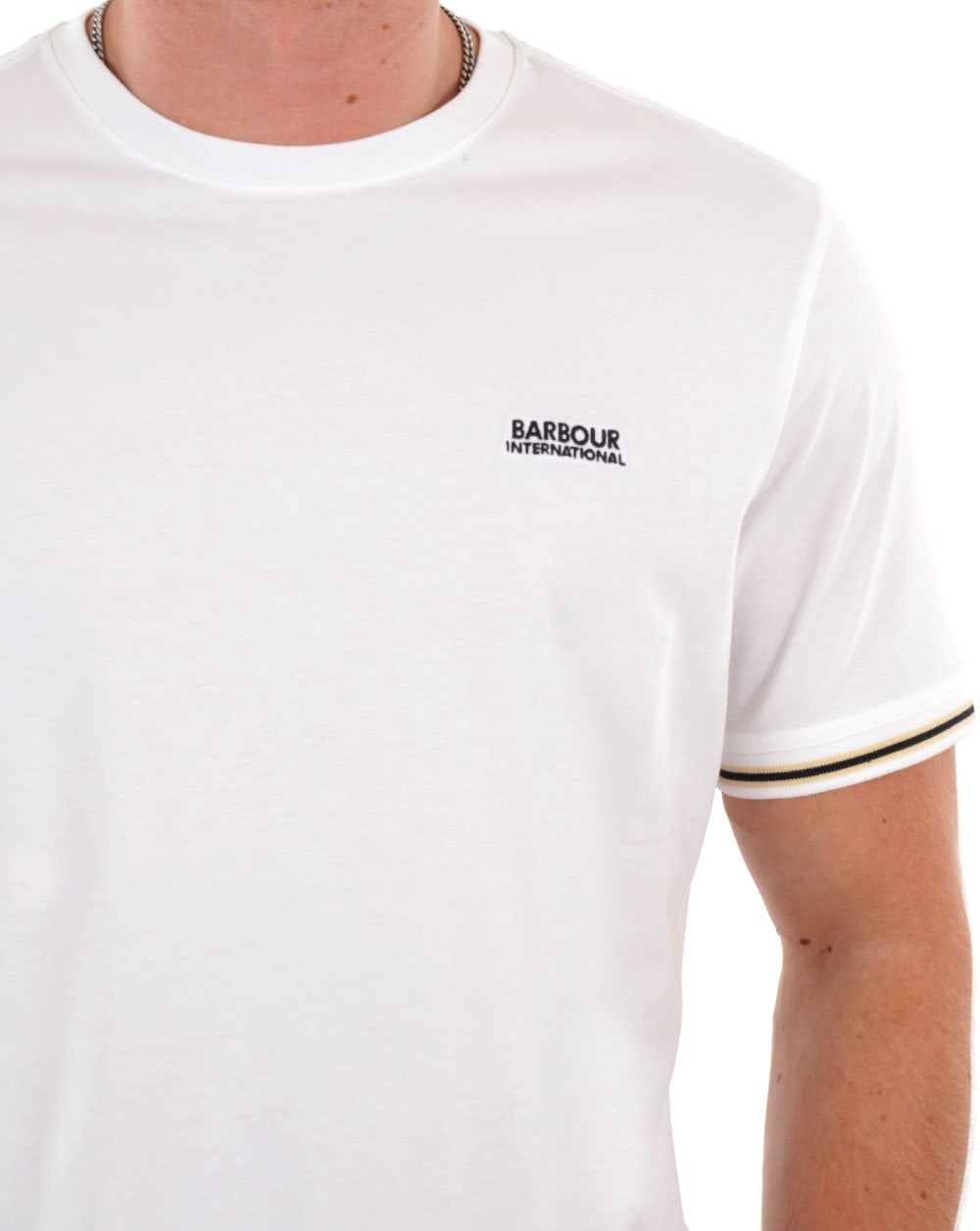 Barbour International – Torque – T-Shirt mit Streifen in Hellweiß