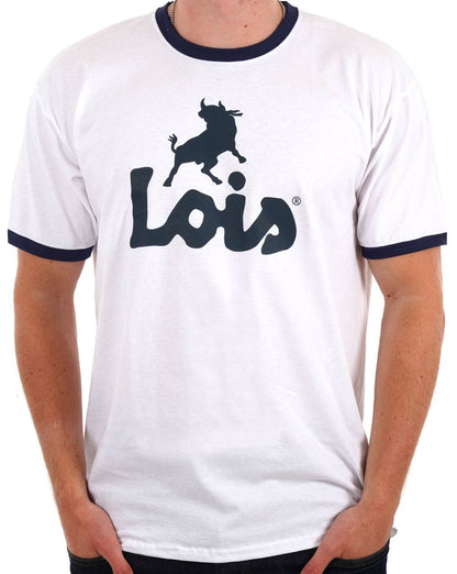 Lois Logo T-Shirt Weiß/Marineblau