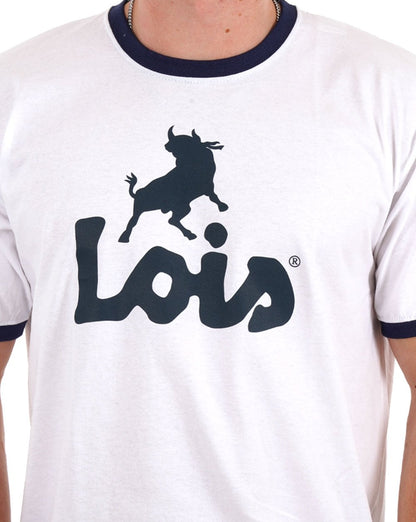 Lois Logo T-Shirt Weiß/Marineblau