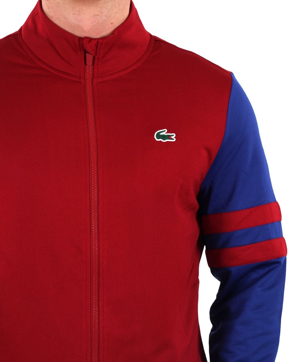 Lacoste Sport Gestreiftes Tennis-Trainingsoberteil Weinrot/Blau