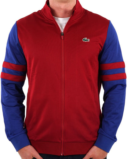 Lacoste Sport Gestreiftes Tennis-Trainingsoberteil Weinrot/Blau