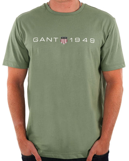 Gant – Bedrucktes T-Shirt mit Grafik in Salbeigrün