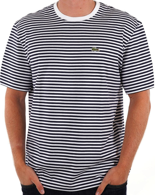 Lacoste Lacoste – Gestreiftes T-Shirt aus schwerer Baumwolle, Weiß/Marineblau