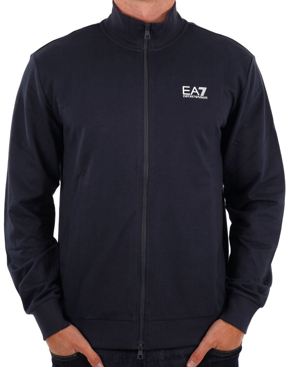 EA7 Emporio Armani – Sweatshirt mit durchgehendem Reißverschluss in Marineblau