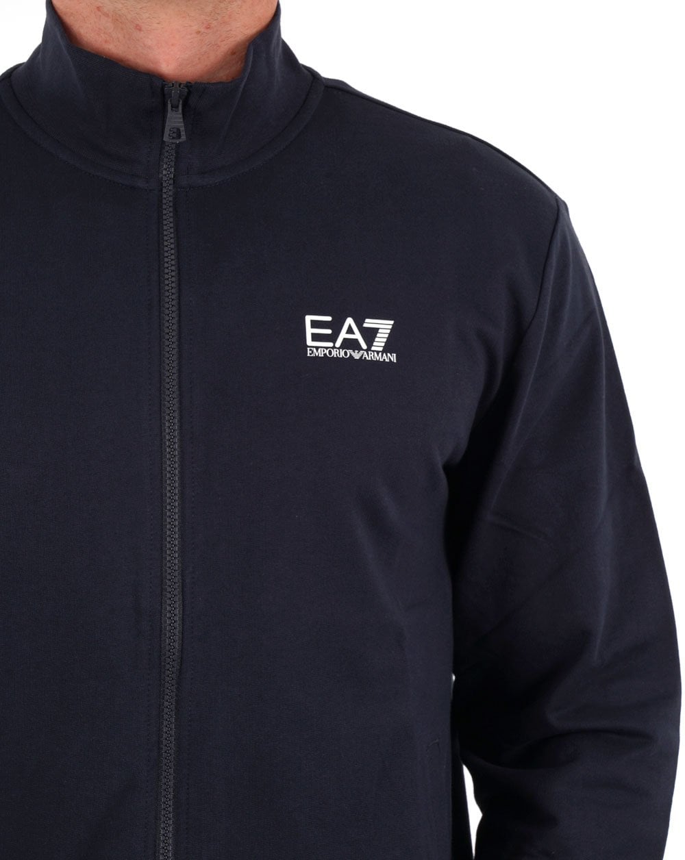 EA7 Emporio Armani – Sweatshirt mit durchgehendem Reißverschluss in Marineblau