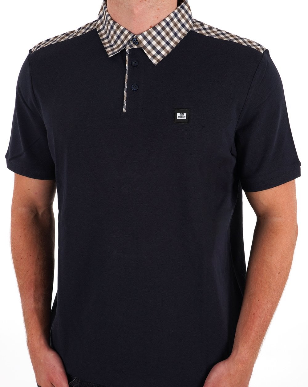 Weekend Offender – Poloshirt mit kariertem Kragen, Marineblau