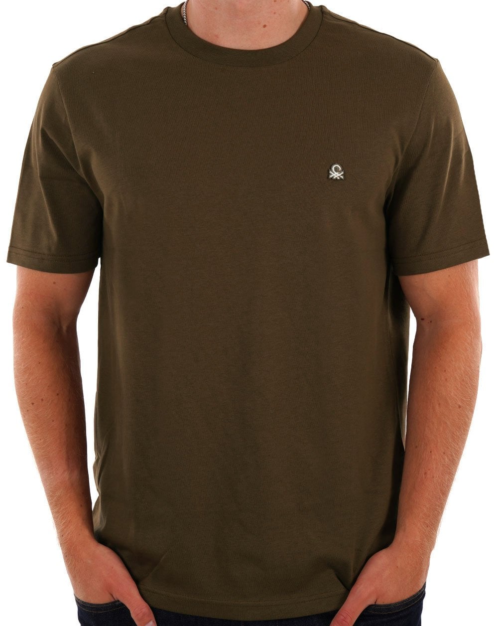Benetton – T-Shirt mit kleinem Logo in Khaki