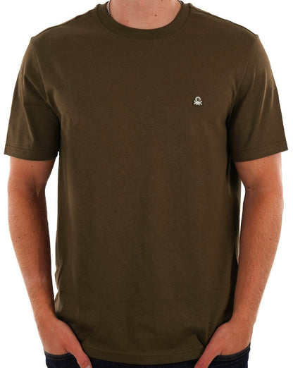 Benetton – T-Shirt mit kleinem Logo in Khaki