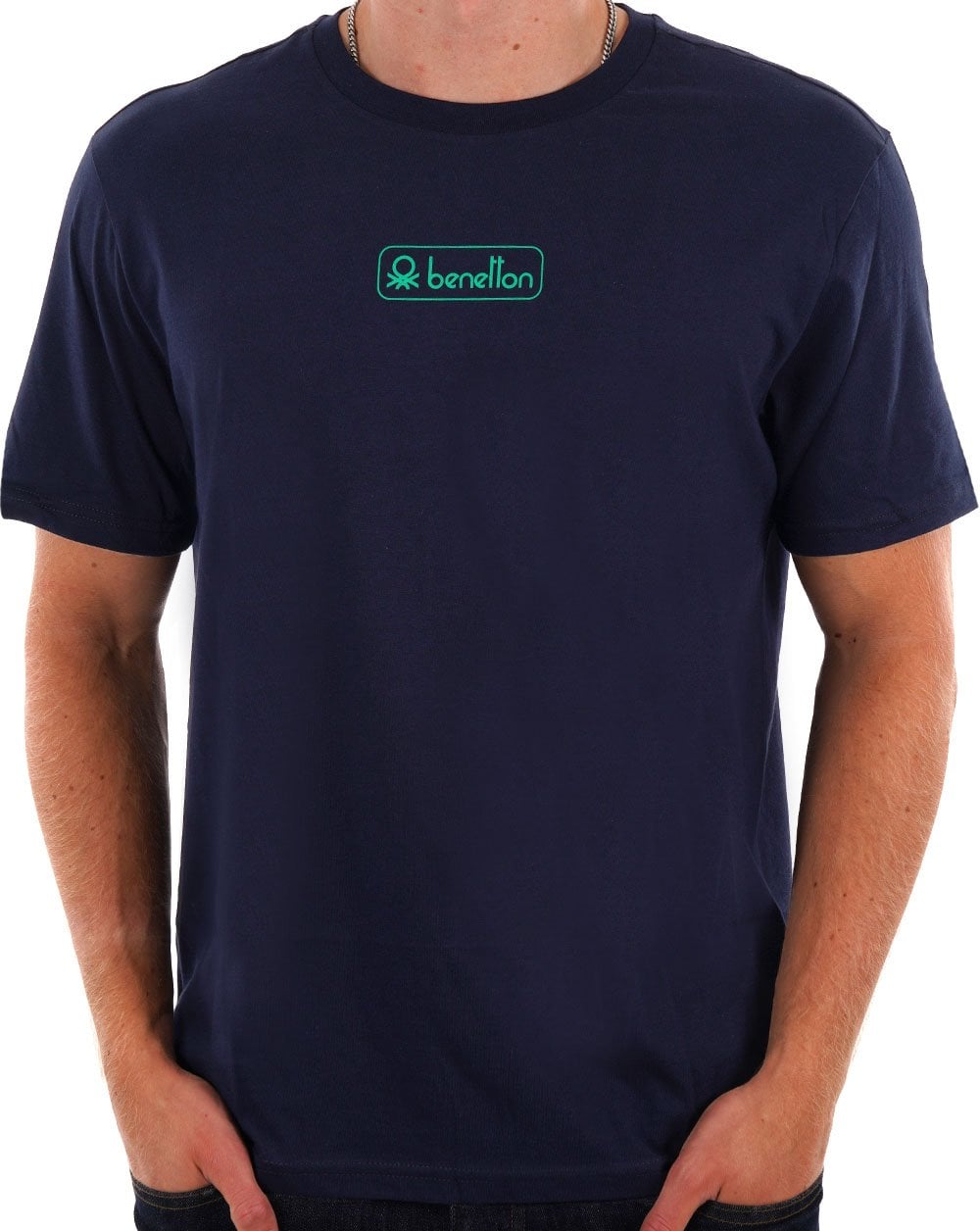 Benetton – T-Shirt mit Box-Logo in Marineblau