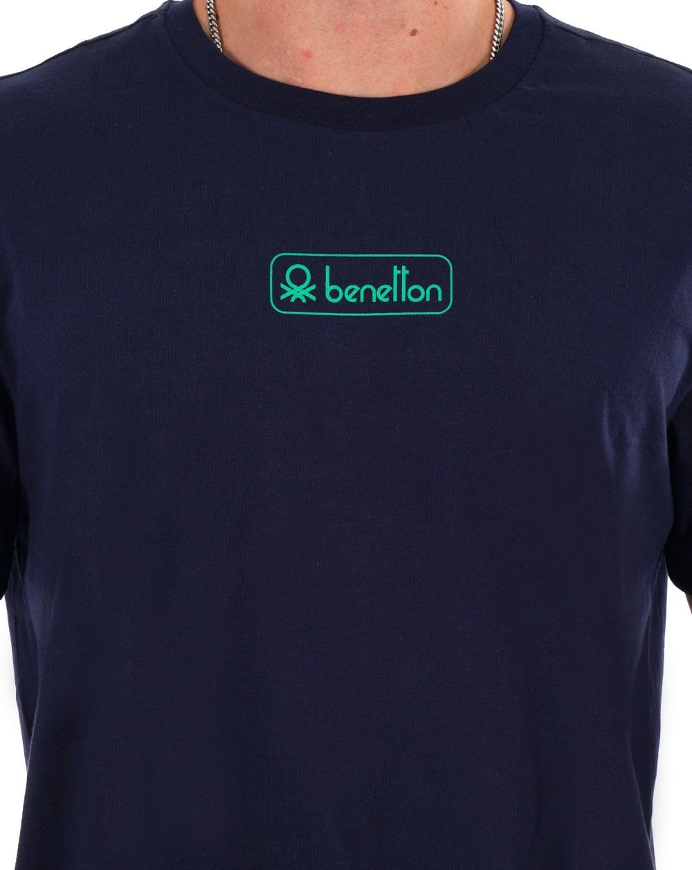 Benetton – T-Shirt mit Box-Logo in Marineblau