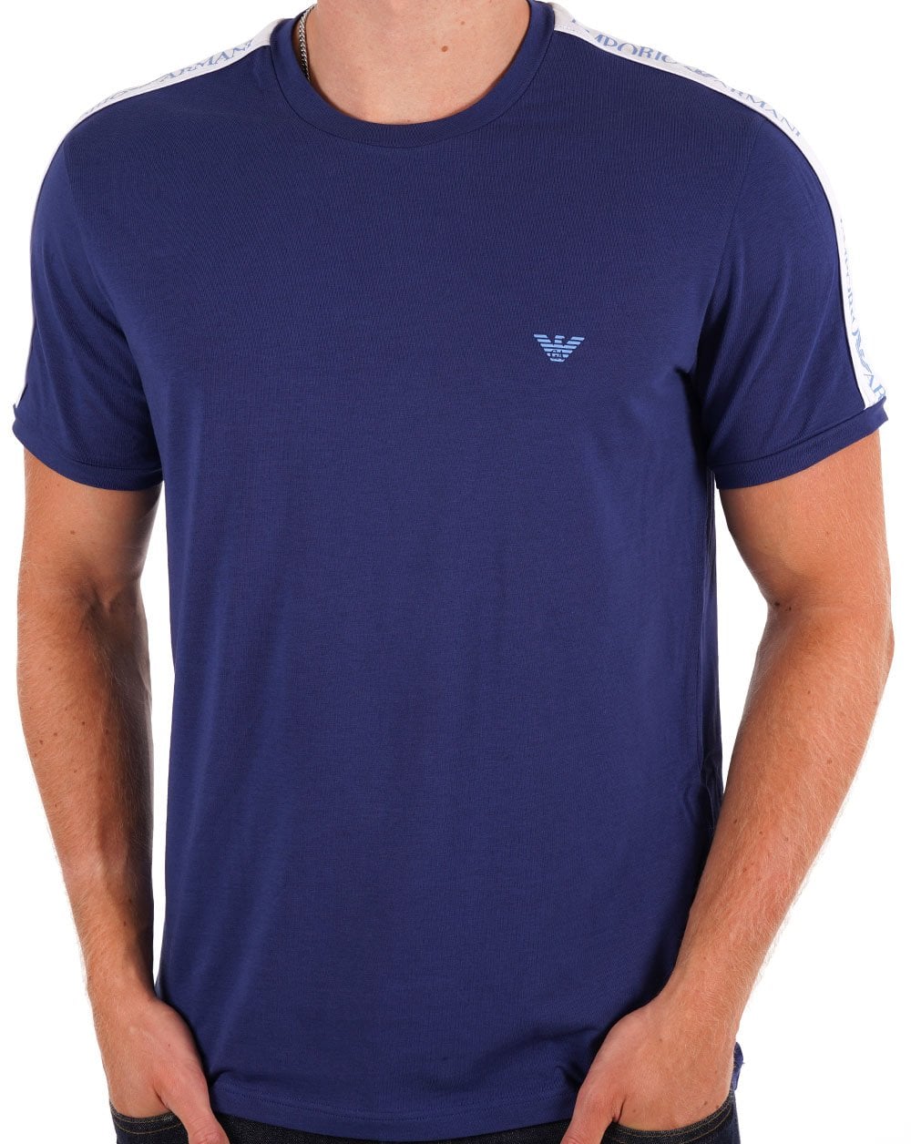 Emporio Armani – Loungewear-T-Shirt mit Taping, Tintenblau