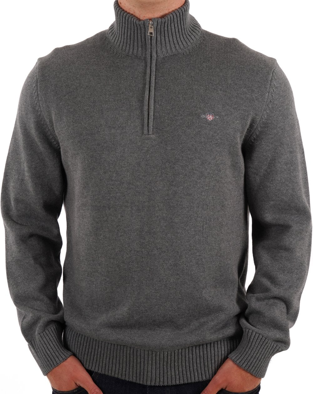 Gant Cotton Half Zip Dunkelgrau Melange