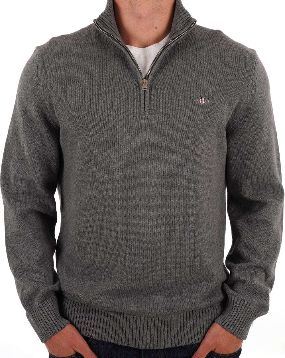 Gant Cotton Half Zip Dunkelgrau Melange