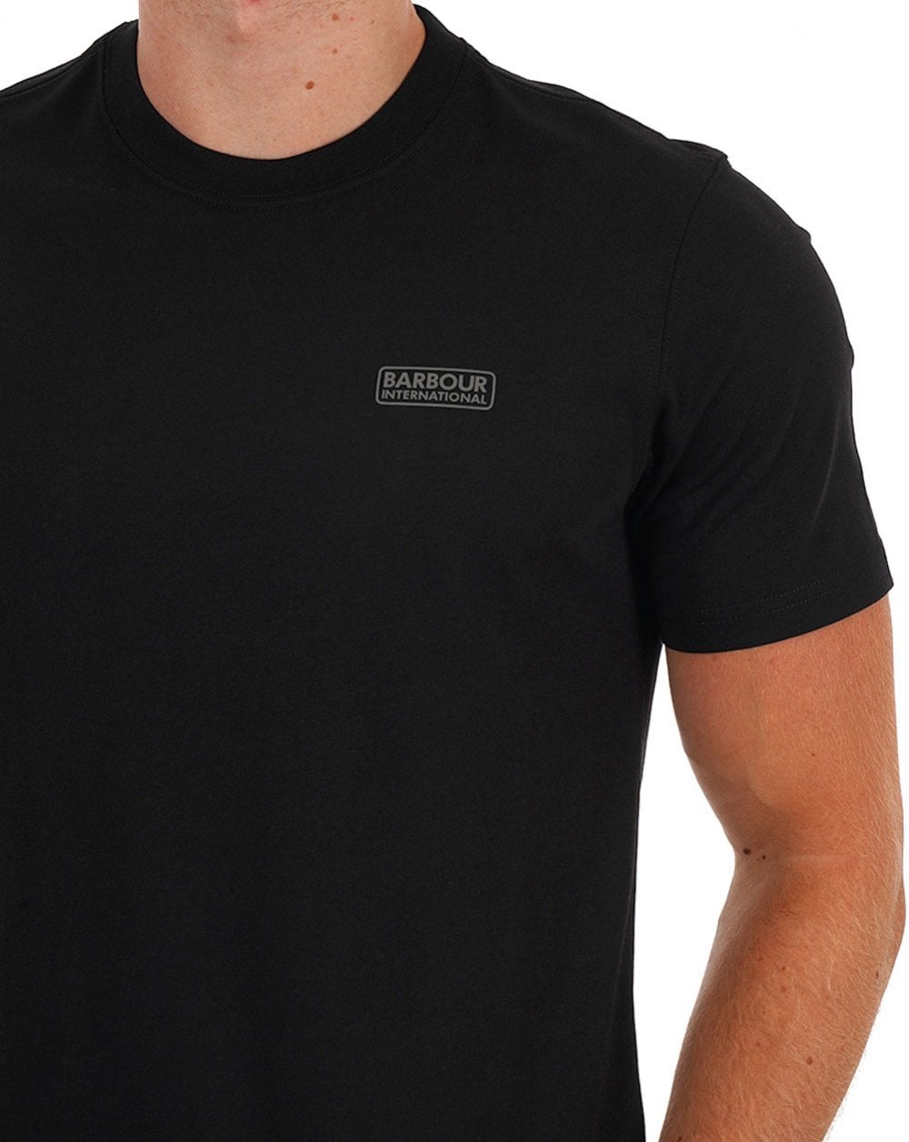 Barbour International – T-Shirt mit kleinem Logo in Schwarz/Zinn