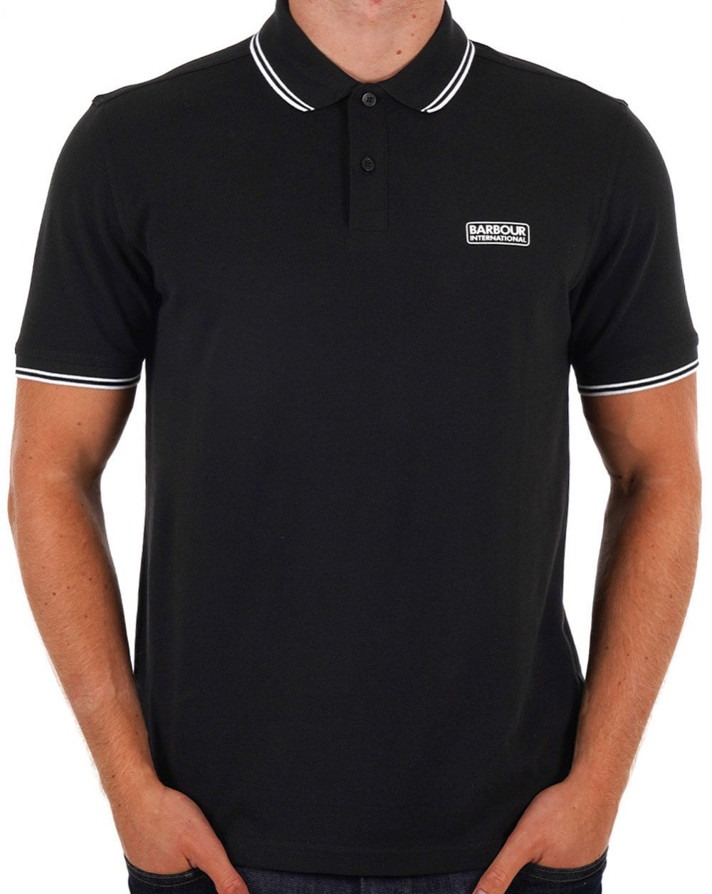 Barbour International – Poloshirt „Evan“ mit Tipped-Muster in Schwarz