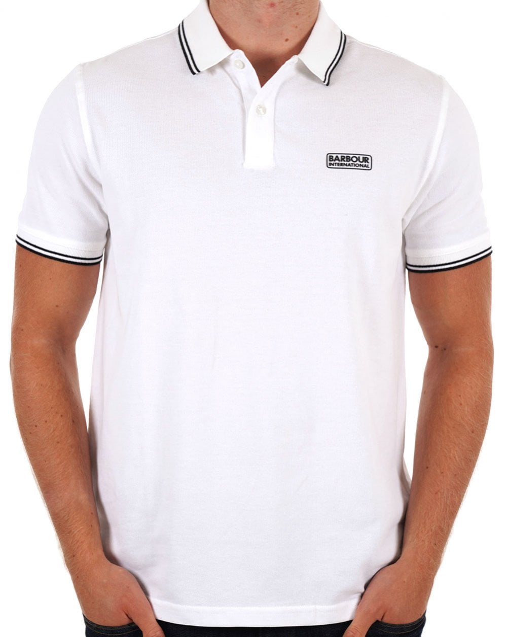 Barbour International – Poloshirt „Evan“ mit Tipped-Muster in Weiß