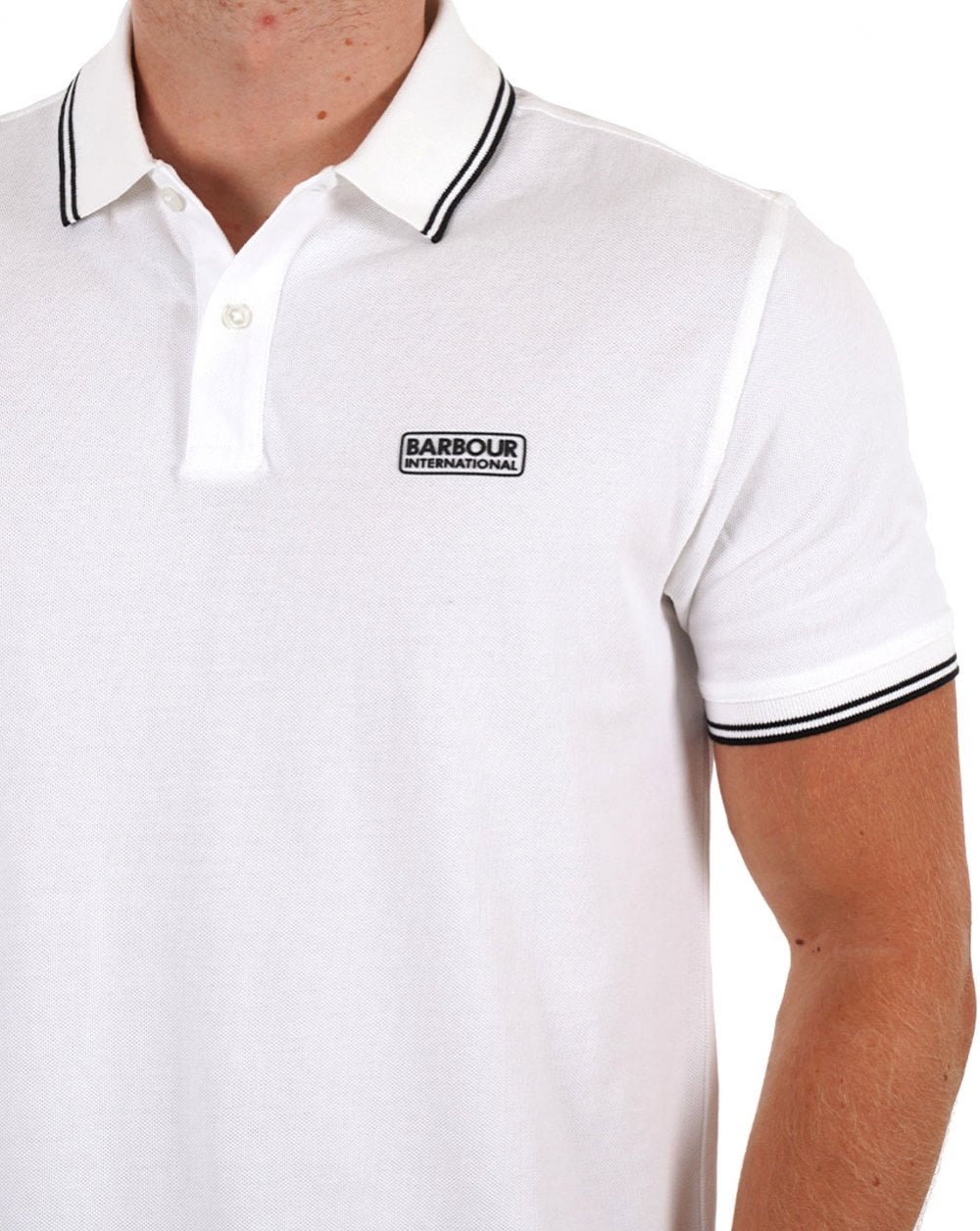 Barbour International – Poloshirt „Evan“ mit Tipped-Muster in Weiß