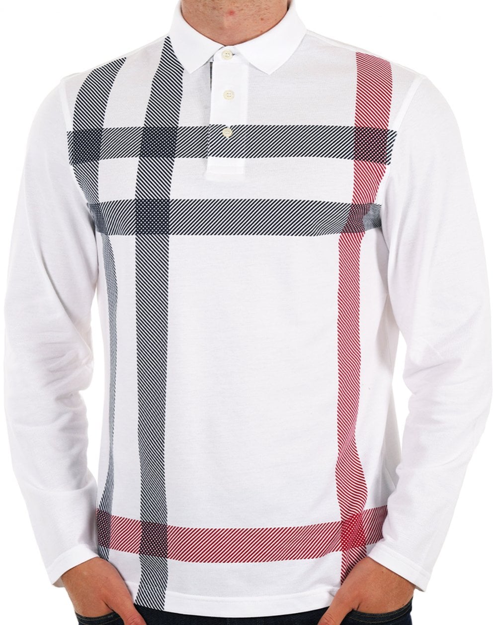 Barbour – Blaine – Maßgeschneidertes Langarm-Poloshirt in Weiß