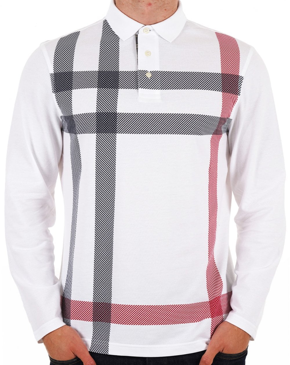 Barbour – Blaine – Maßgeschneidertes Langarm-Poloshirt in Weiß