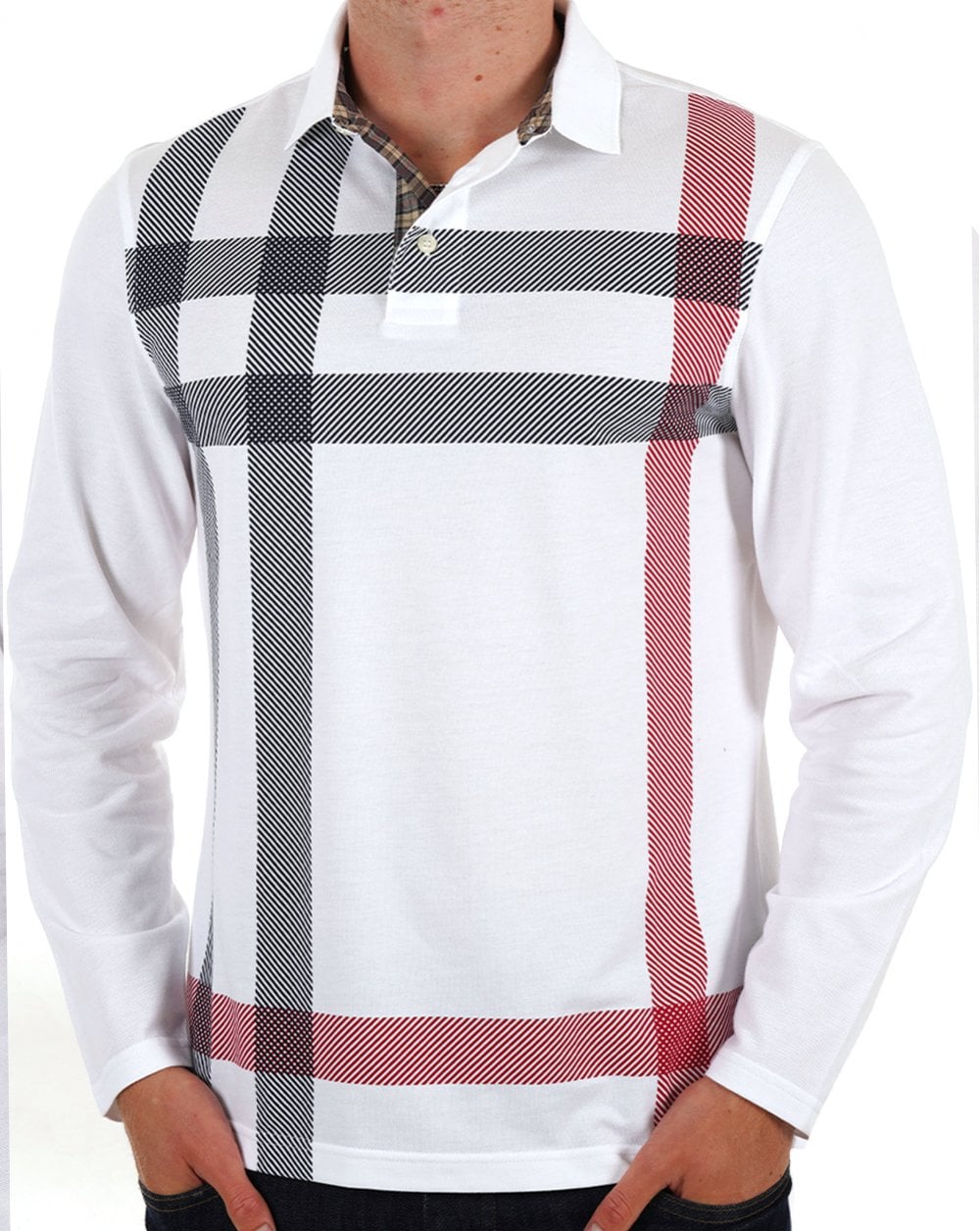 Barbour – Blaine – Maßgeschneidertes Langarm-Poloshirt in Weiß