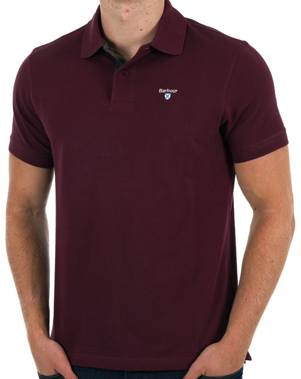 Barbour Tartan-Piqué-Poloshirt in dunklem Rubinrot