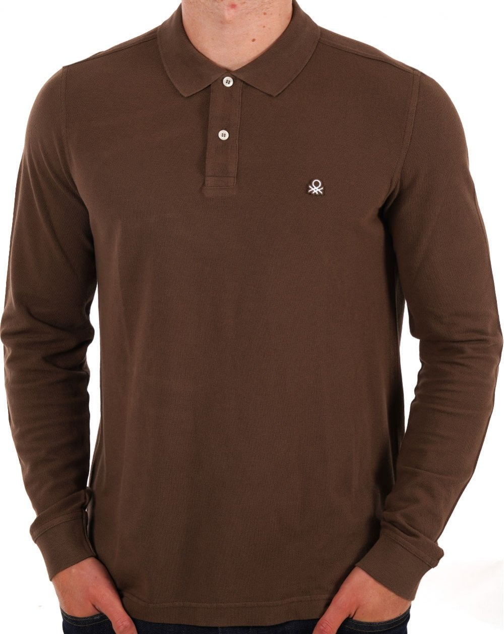 Benetton Langarm-Poloshirt Braun