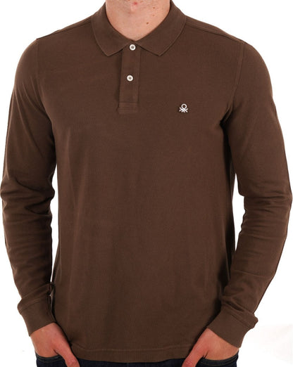 Benetton Langarm-Poloshirt Braun