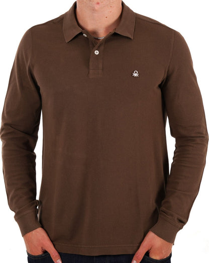 Benetton Langarm-Poloshirt Braun