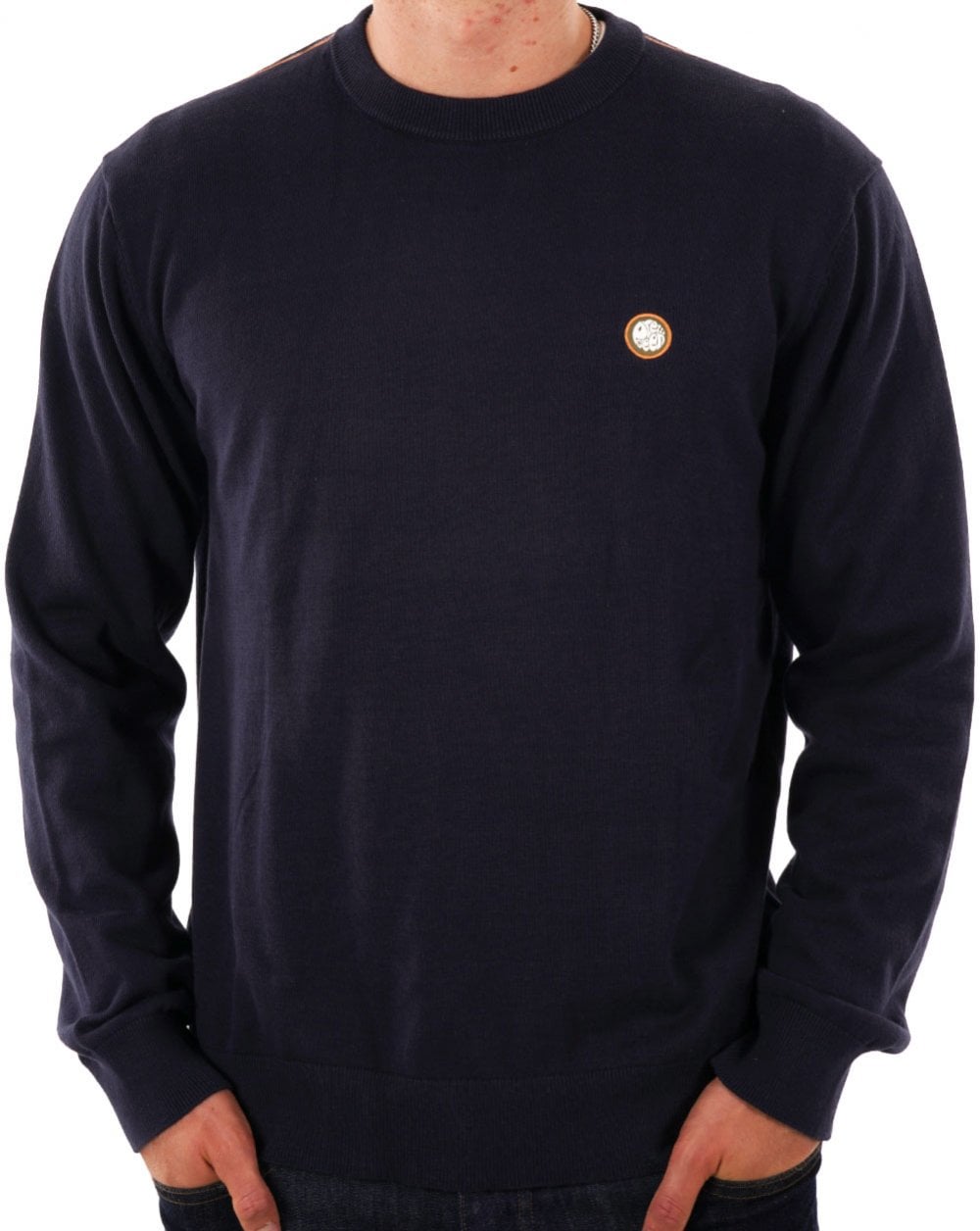 Pretty Green – Strickpullover mit Baumwollspitze in Marineblau