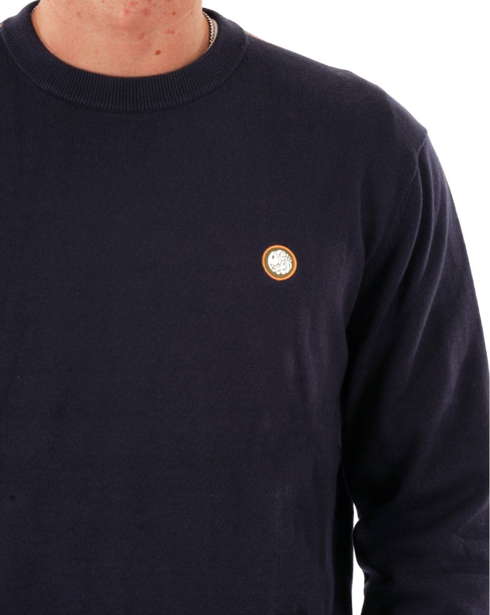 Pretty Green – Strickpullover mit Baumwollspitze in Marineblau