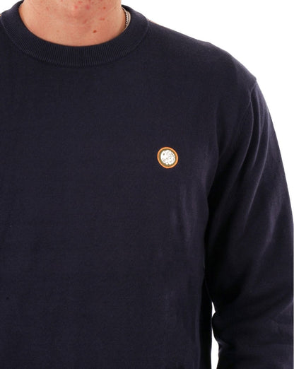 Pretty Green – Strickpullover mit Baumwollspitze in Marineblau