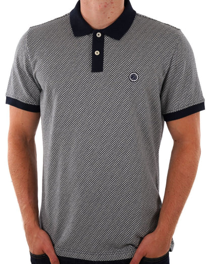 Pretty Green – Travis – Jacquard-Poloshirt in Marineblau