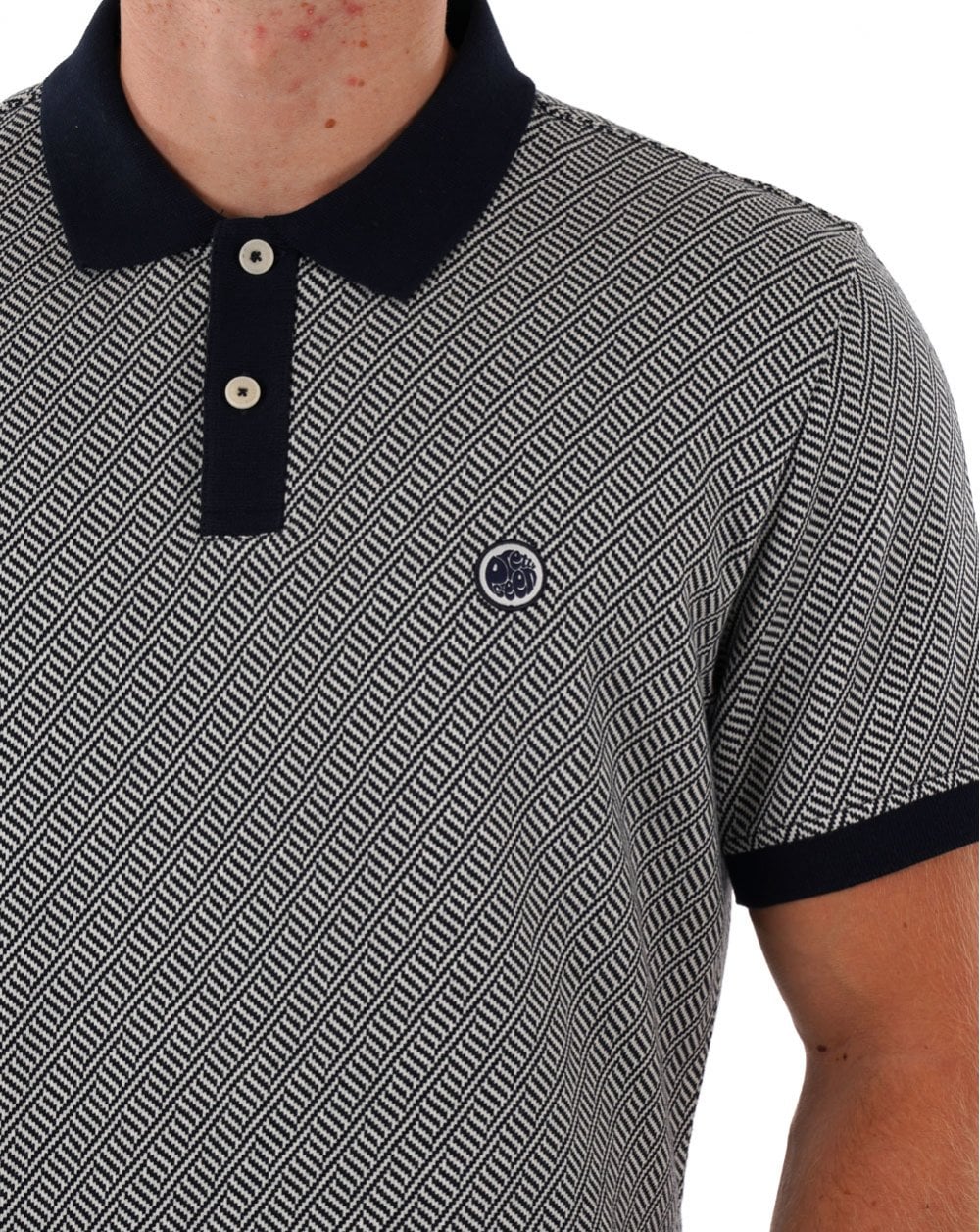 Pretty Green – Travis – Jacquard-Poloshirt in Marineblau