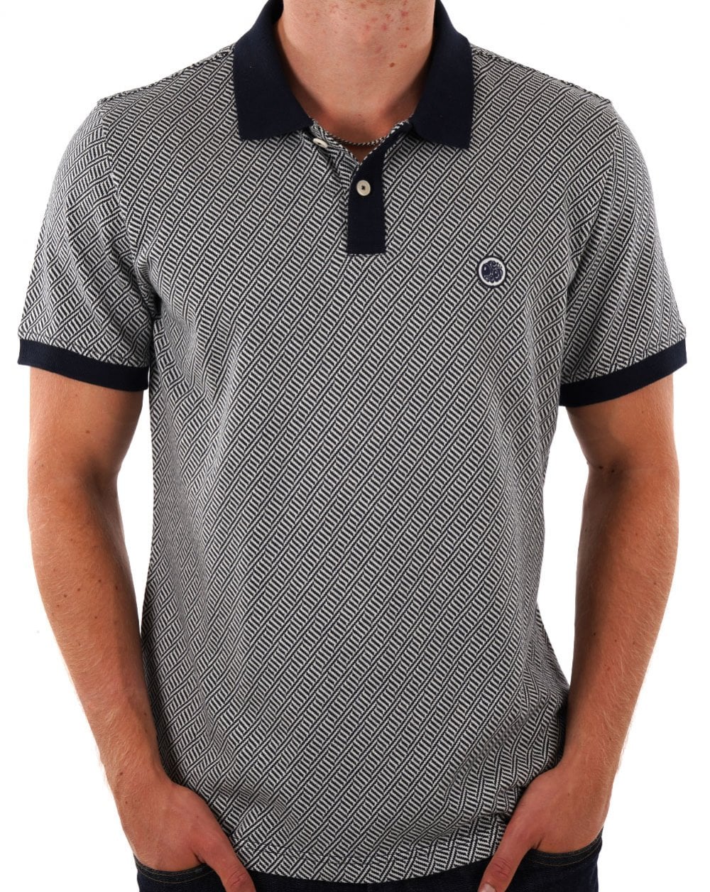 Pretty Green – Travis – Jacquard-Poloshirt in Marineblau
