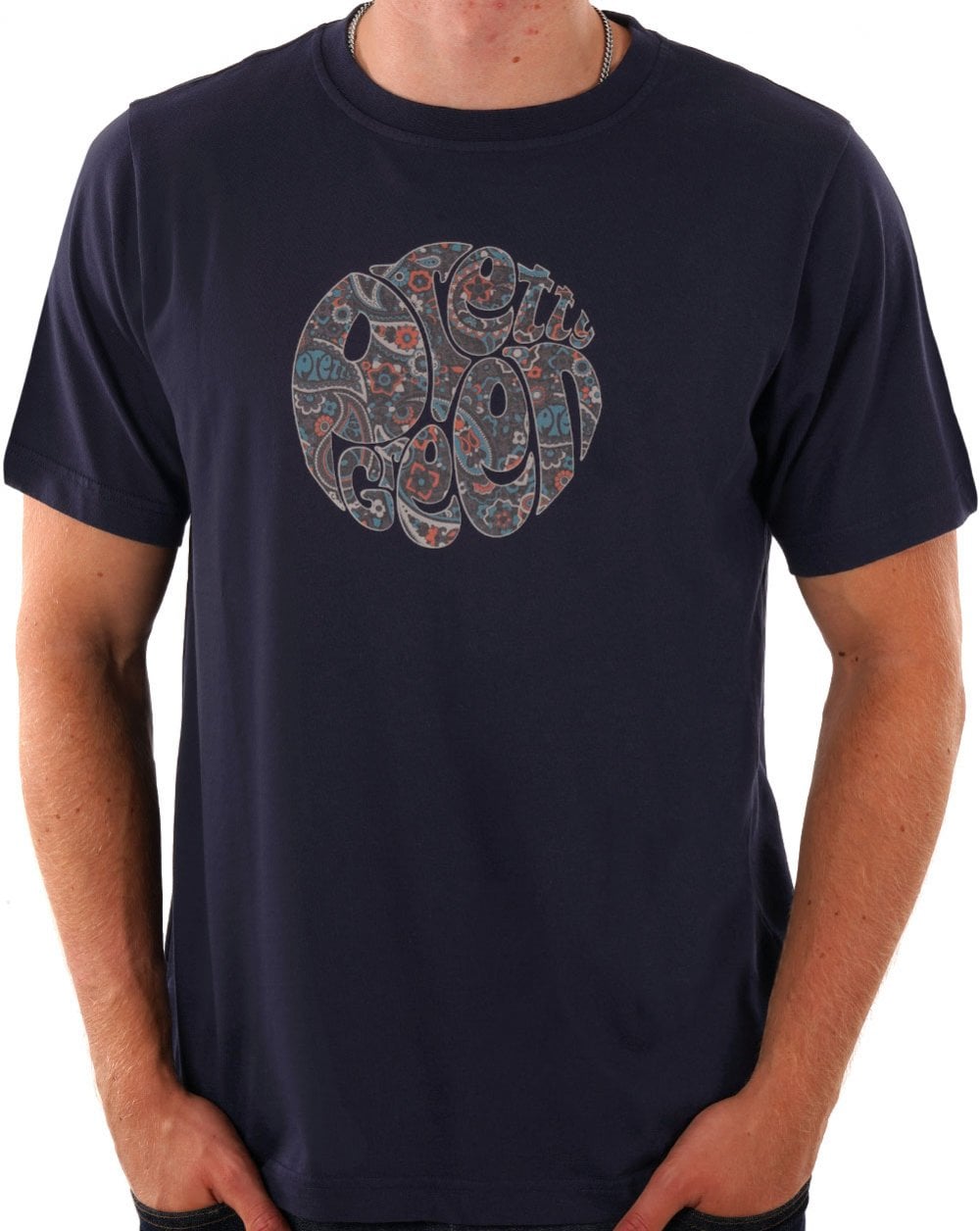 Pretty Green Wonderwall Paisley T-Shirt Marineblau