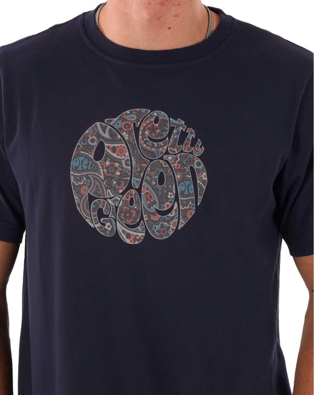 Pretty Green Wonderwall Paisley T-Shirt Marineblau