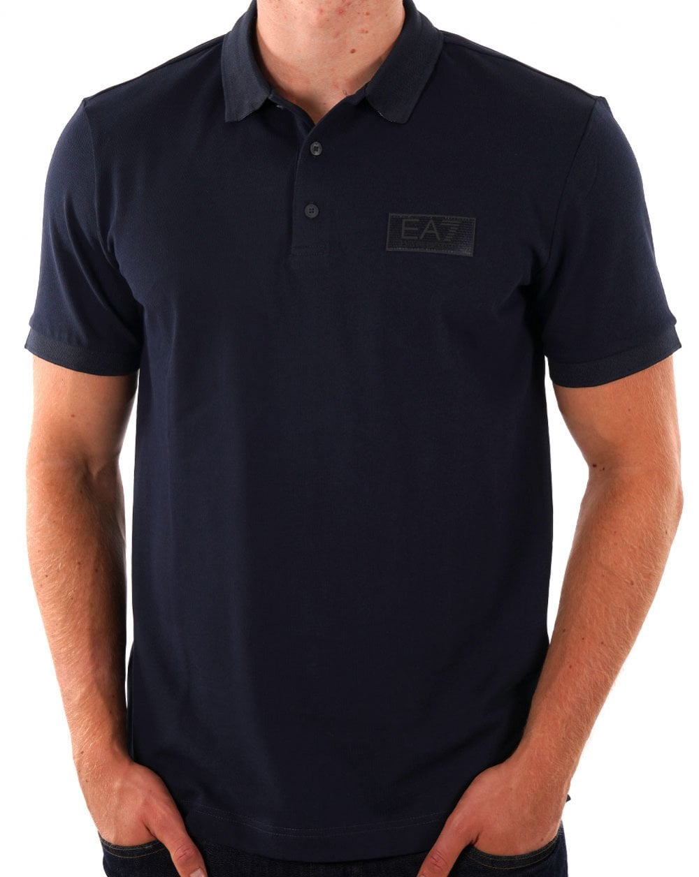 EA7 – Poloshirt mit Logo-Patch, Marineblau