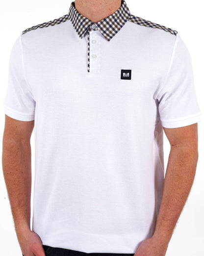 Weekend Offender Poloshirt mit Karokragen in Weiß