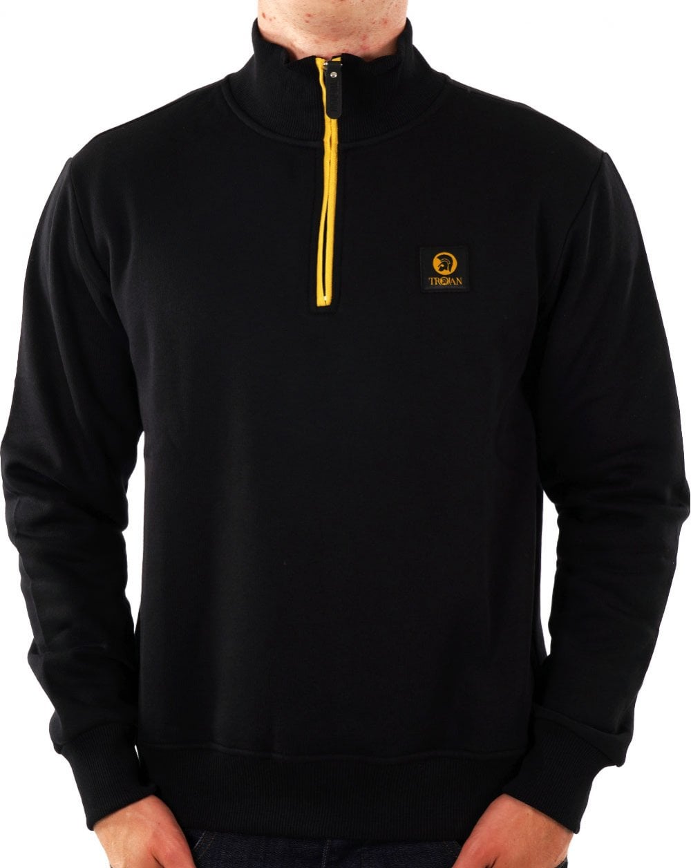 Trojan Sweatshirt mit halbem Reißverschluss, Schwarz