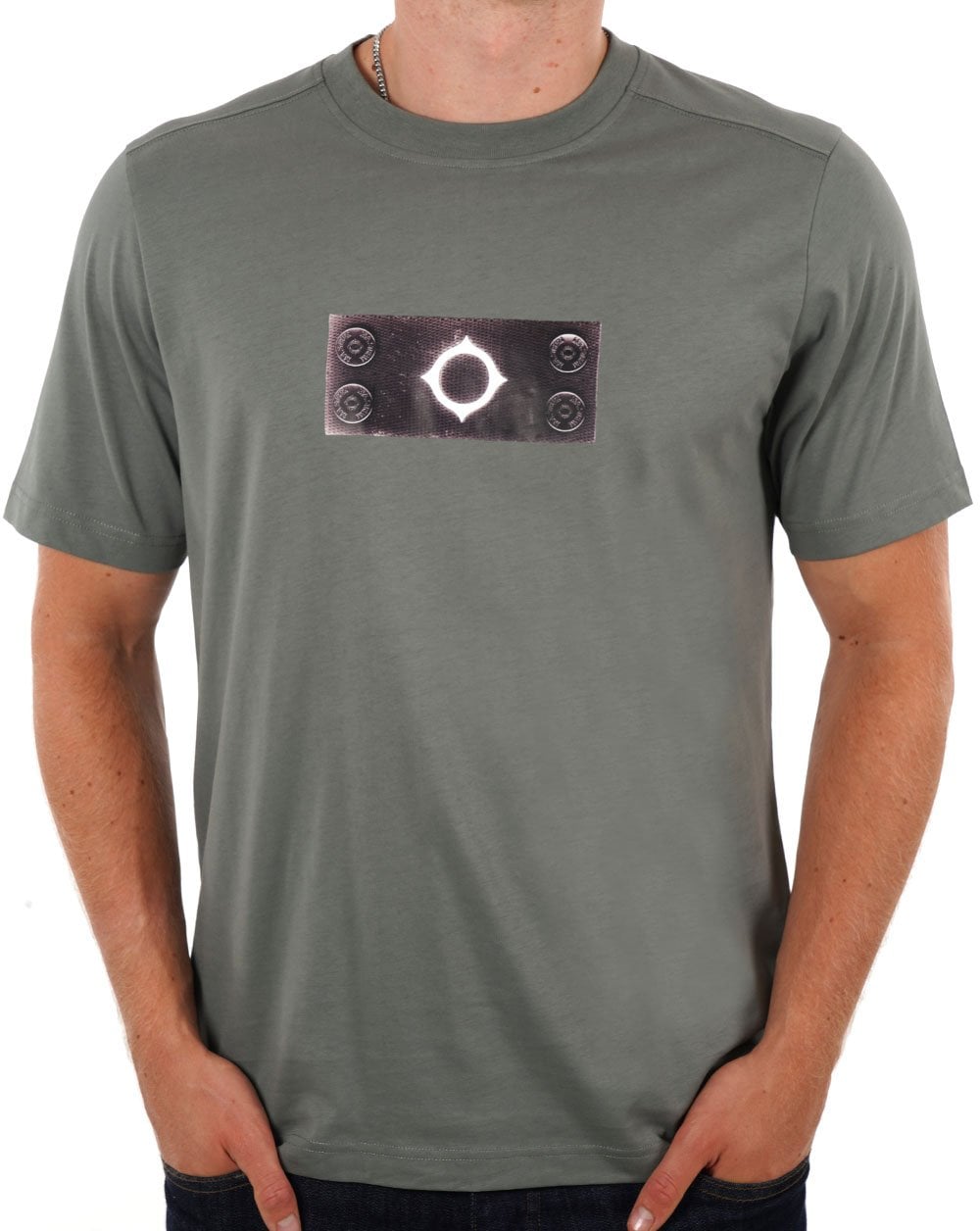 MA.STRUM T-Shirt mit Trompe L'oeil-Abzeichen Sedona Grey