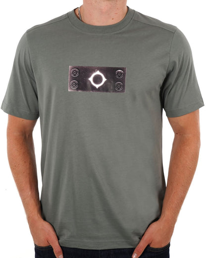 MA.STRUM T-Shirt mit Trompe L'oeil-Abzeichen Sedona Grey
