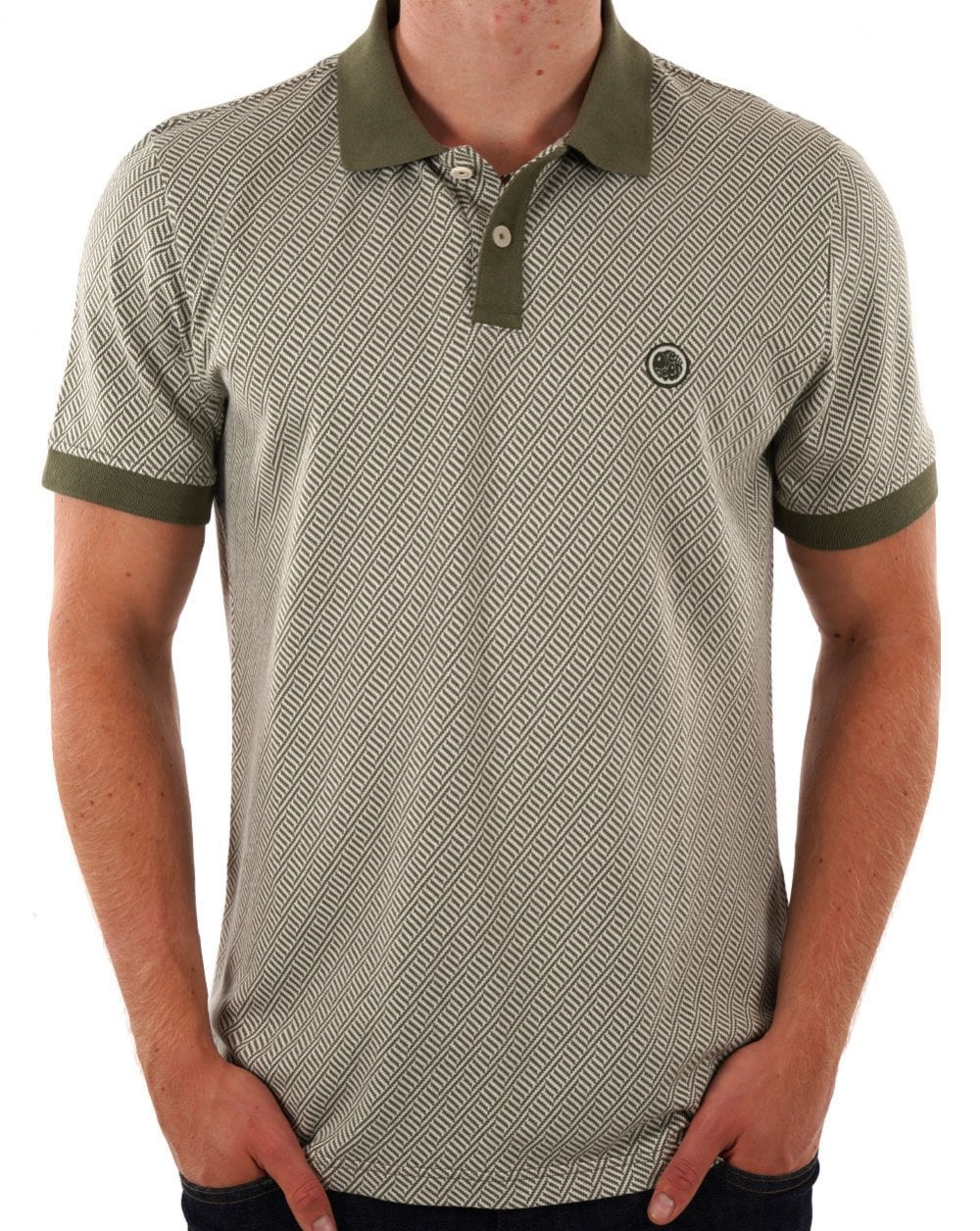 Pretty Green Travis Jacquard-Poloshirt Khakigrün