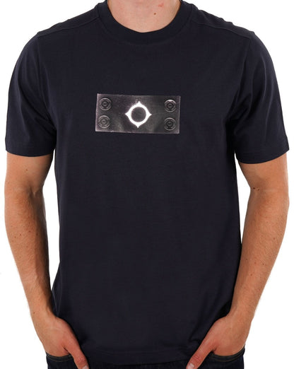 MA.STRUM Trompe L'oeil Badge T-Shirt Tintenblau