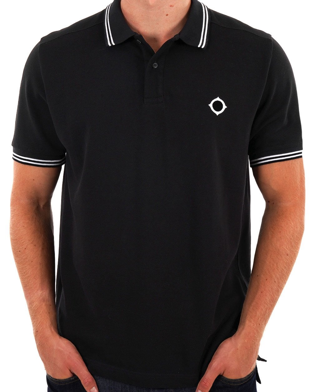 MA.STRUM Poloshirt mit Doppelstreifen Schwarz