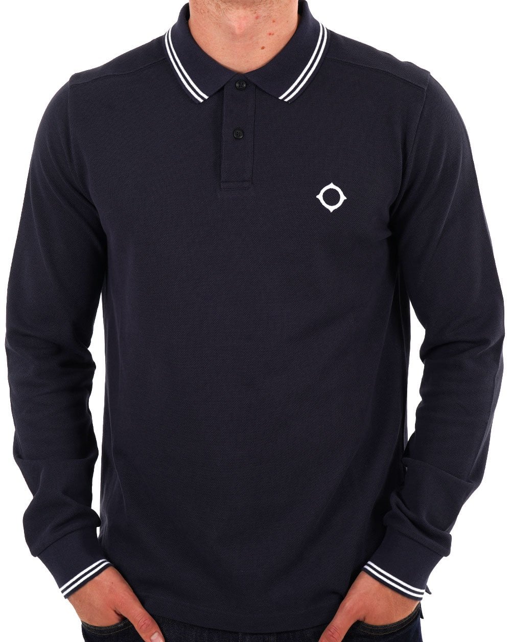 MA.STRUM Langarm-Poloshirt mit Doppelstreifen, Tintenblau