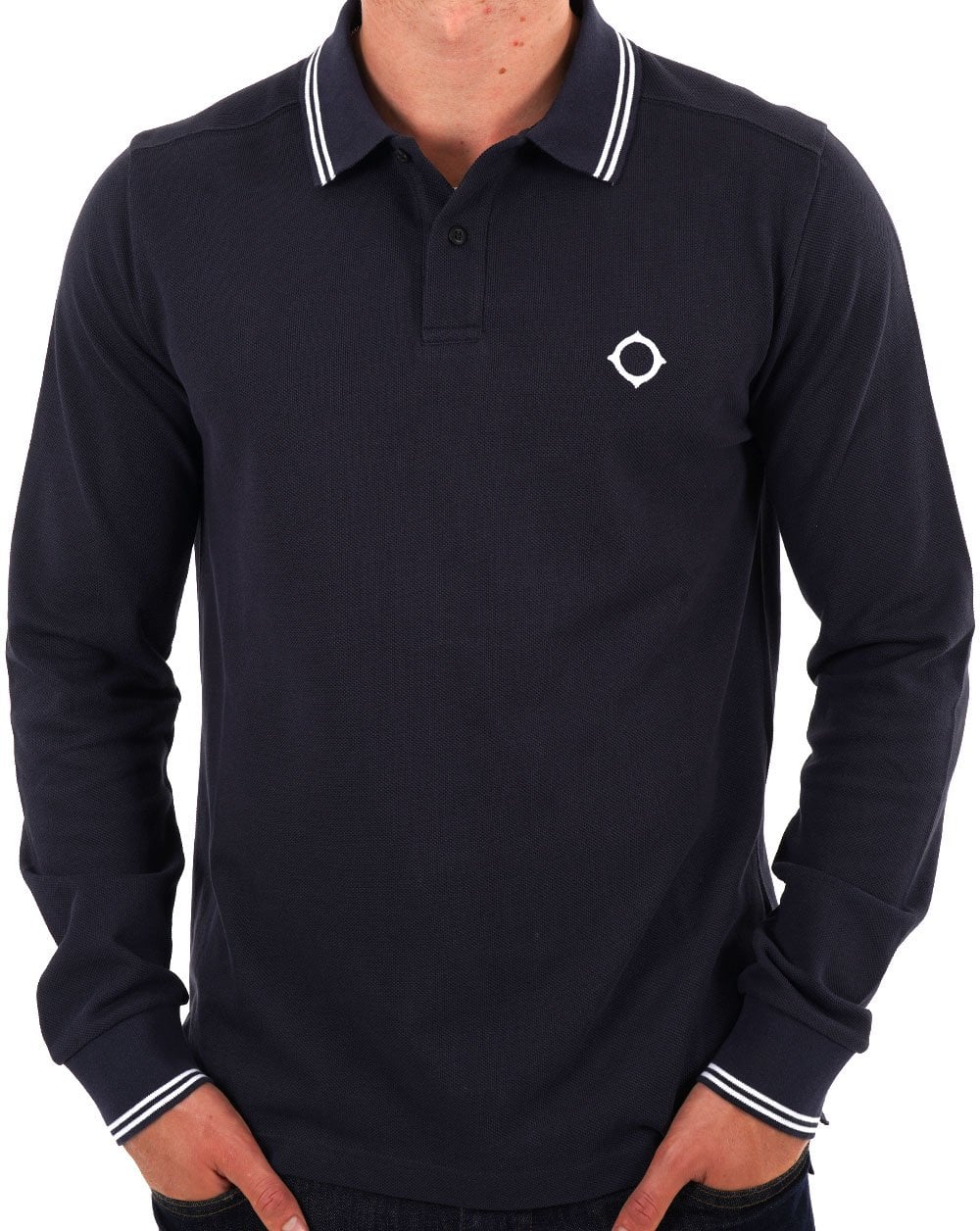 MA.STRUM Langarm-Poloshirt mit Doppelstreifen, Tintenblau